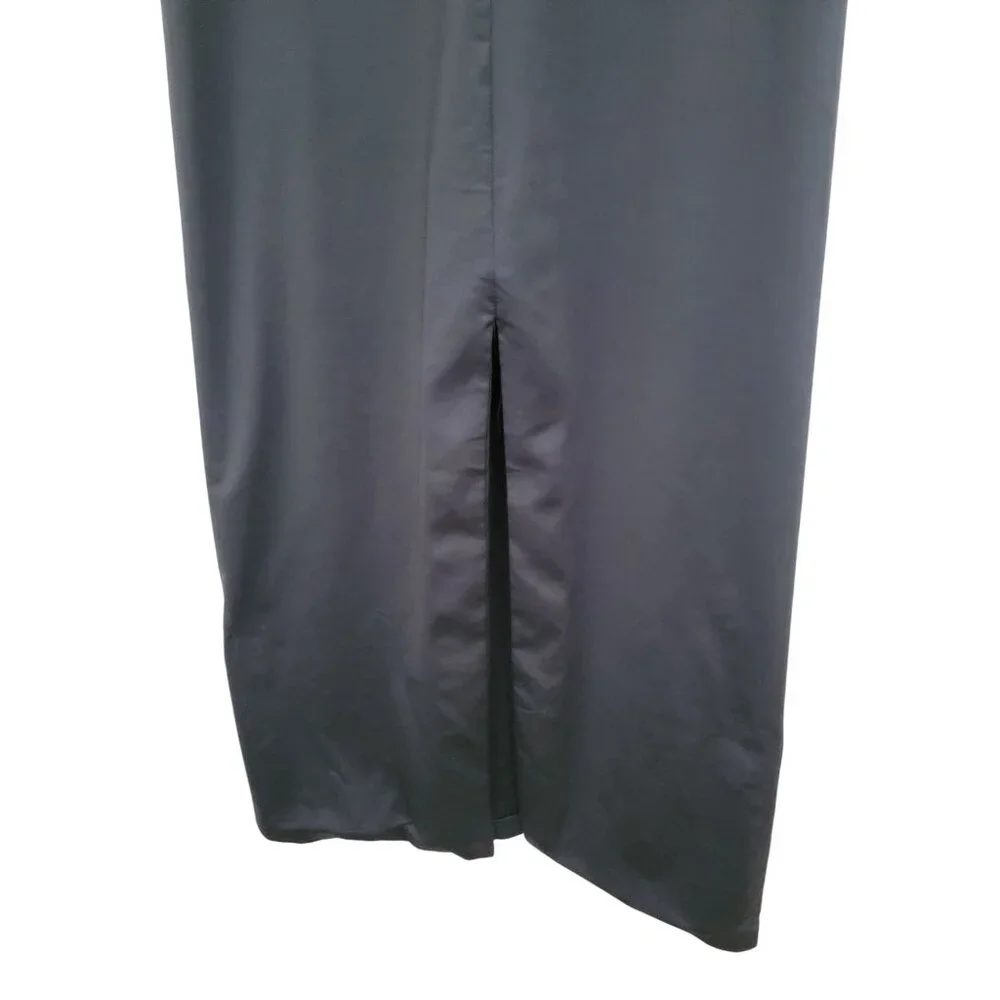 Allsaints CHARLIE Black Spaghetti Strap Midi Dress With Back Slit Sz 8 - Picture 4 of 7
